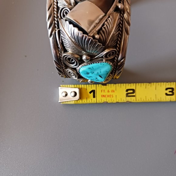 Signed Sterling & Turquoise Bracelet - Picture 8 of 9